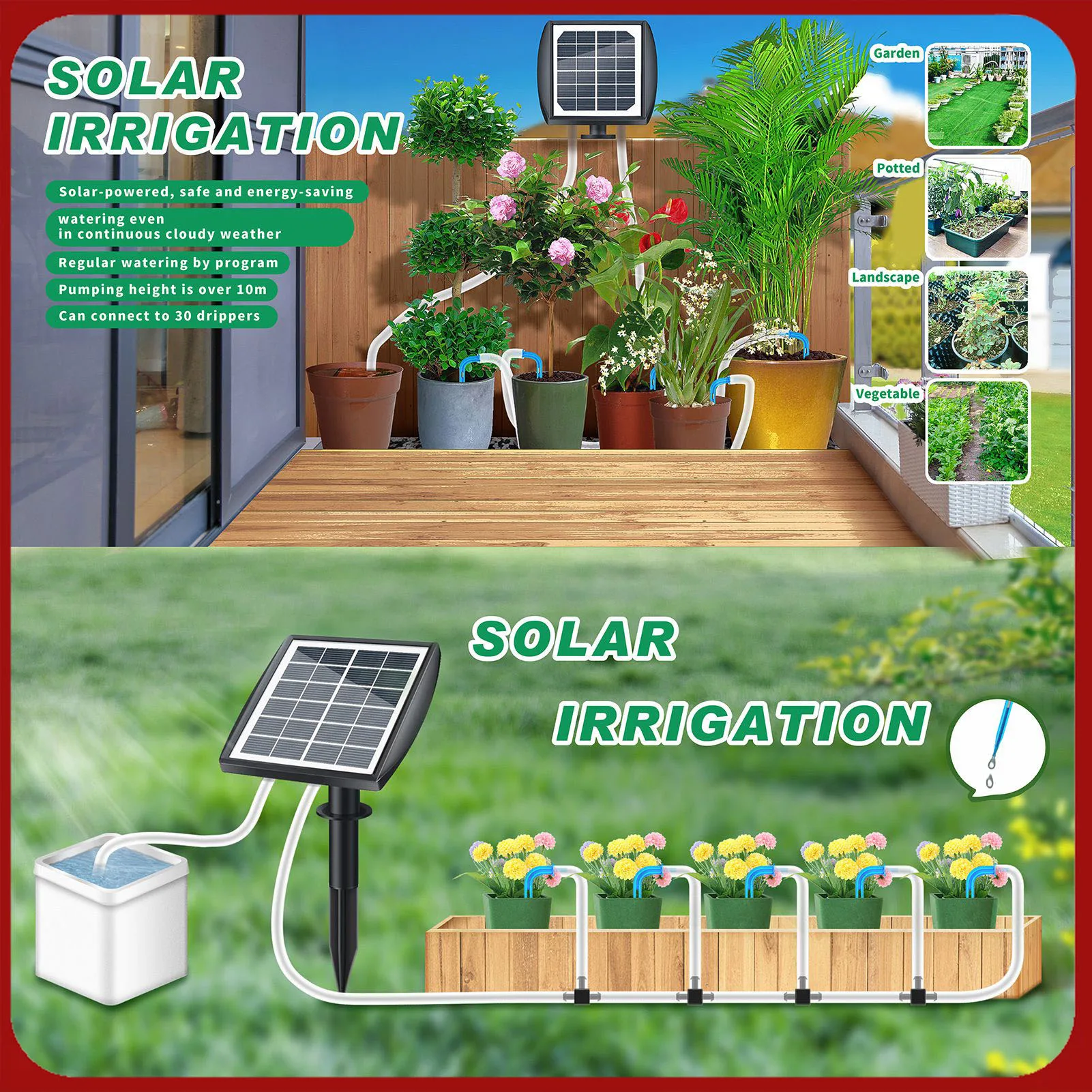 

Солнечная автоматическая система полива, 6-режим таймера, автоматическая сигнализация, комплект капельного орошения солнечных растений для балкона, патио, сада
