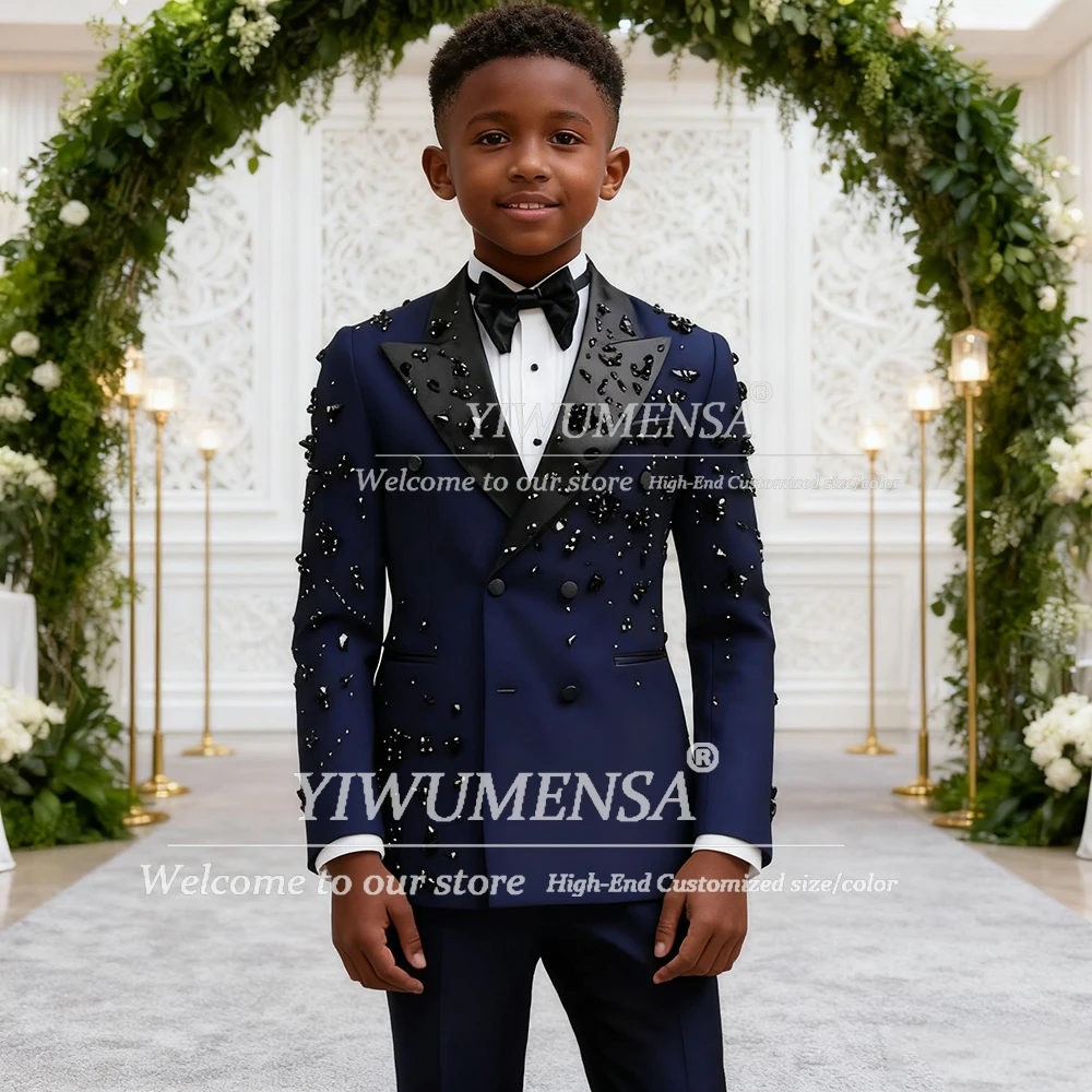 

Luxury Boys' Attire For Wedding 2 Pieces Sets Double Breasted Children Blazers Outfits Kids Party Tuxedos Customized Boy Suits