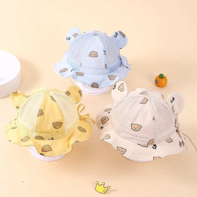 

Summer Mesh Breathable 3-6 Months Baby Hat Cartoon Cute Bear Fisherman's Hat UV Protected Outdoor Essential Sun Hat