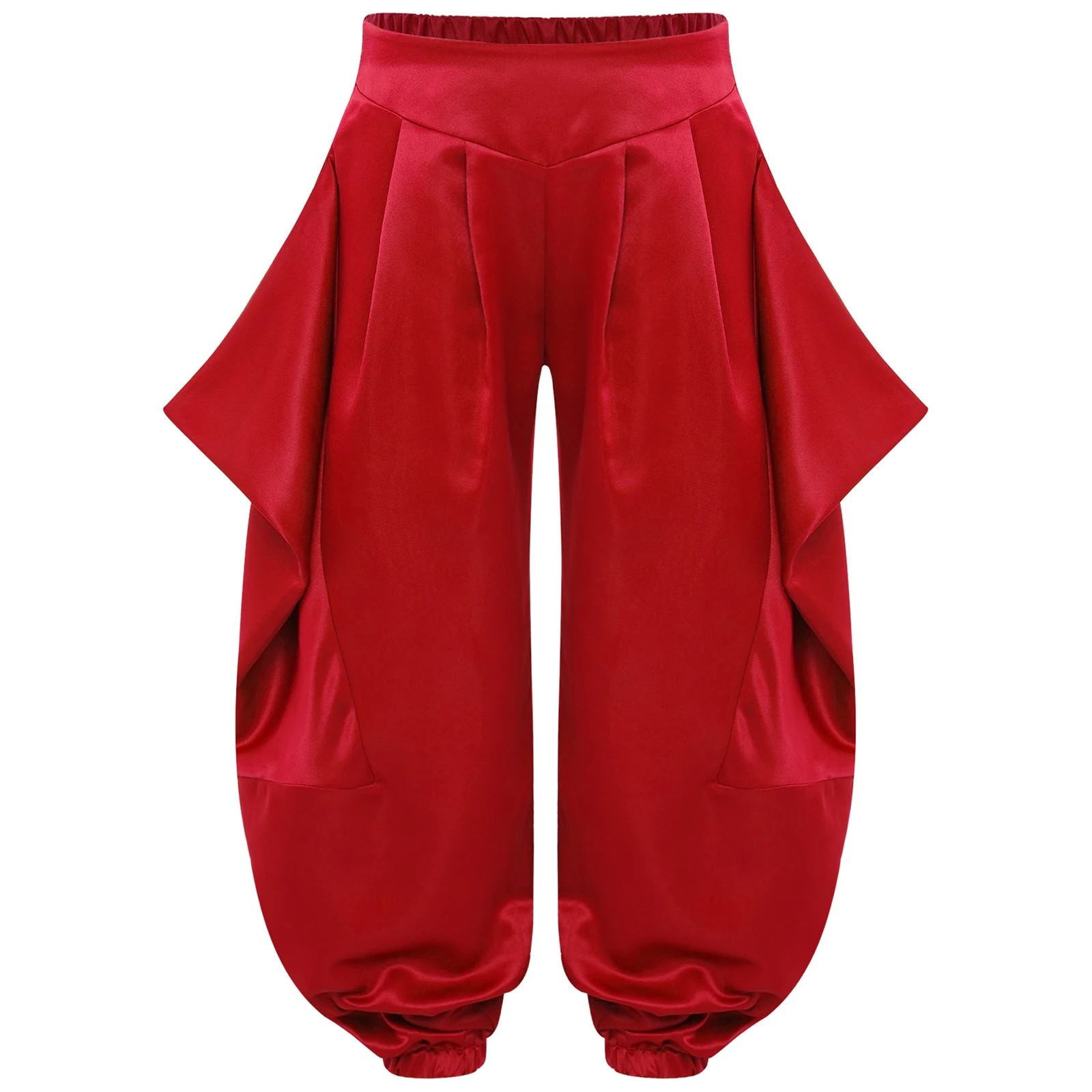 Pantaloni Harem per danza del ventre per ragazze per bambini Costume da ballo indiano Pantaloni con cintura semi elastica arricciata in tinta unita morbida per prestazioni