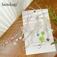 Y2K Bow Clover Jellyfish Key Chain Wind Chimes Four Leaf Clover Love Beaded Keyring for Phone CCD Korean Cute paired key Chain