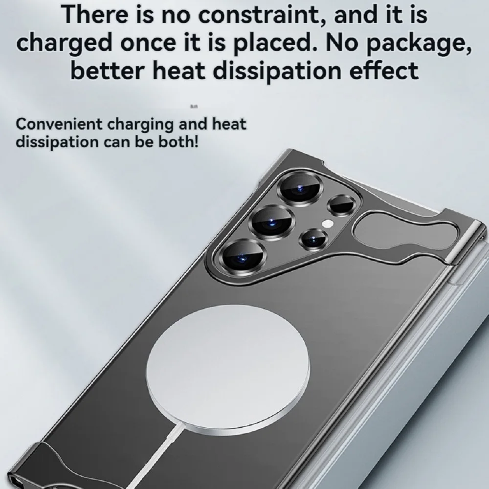 Alien Aluminium Alloy Bumper Phone Case For Samsung S23 S24 Plus Ultra Metal Lens Film Protection Corner Pads Cover Borderless