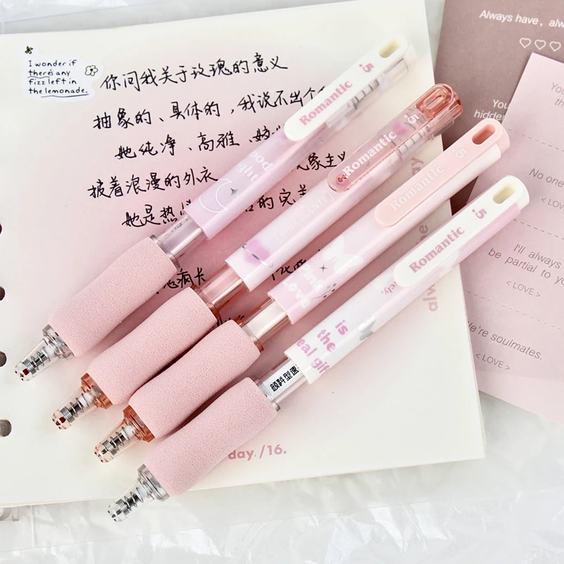 4 Pcs/Set Romantic Pink Love Gel Pens For Girl Student Writing Stationery Smooth Quick Dry 0.5mm Black Ink Pen School Office