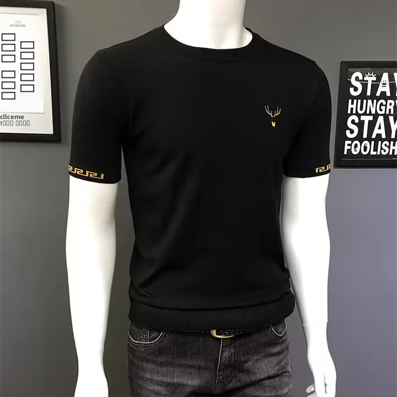 

Men's ort Sve Knitted irt Spring Autumn New Embroidery Base Layer Top f Sve T-irt Knitwear Casual Wear