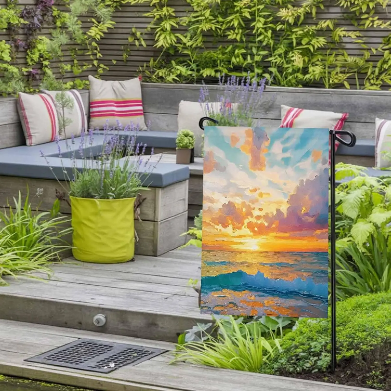 Ocean Sunrise Garden Flag for Outside, Colorful Abstract Art Landscape Sky 12x18 Inch Double Sided, Weatherproof Yard Flag f AAS