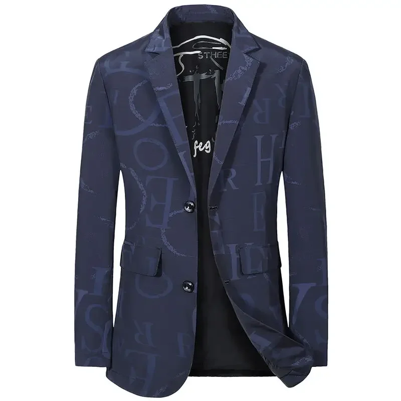 Boutique Men's Suits Fashion Business Versatile Gentlemen's Casual Print Letters Korean Small Suits Single-breasted Single West