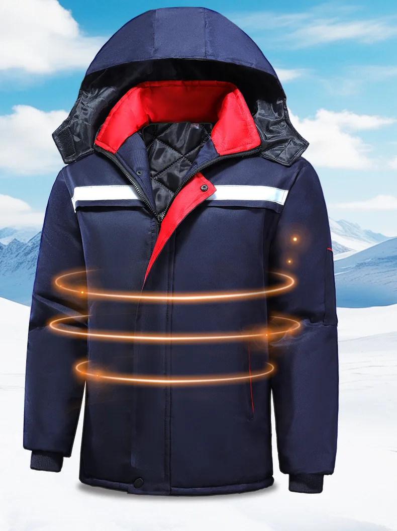 

Thiened Winter Work orm Jaet for Men with Reflective Strips Labor Protection Coat Warm Cotton Clothes for Work