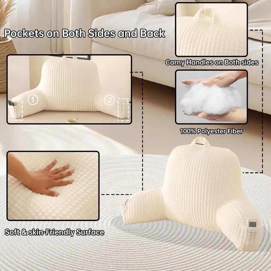 وسادة للجلوس في السرير، وسادة قراءة كبيرة بمسند ظهر مع مسند للذراع، وسادة دعم مسند الظهر للجلوس على الأريكة والأريكة وF