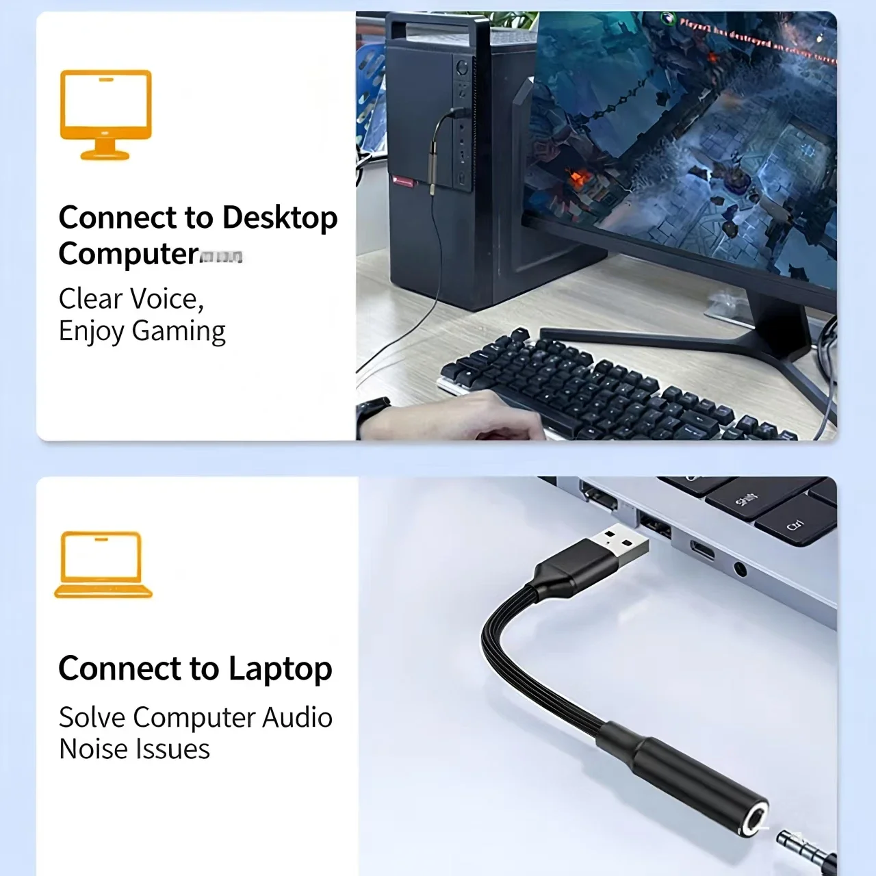 USB to 3.5mm Audio AUX Cable Adapter External Sound Card for Laptop Plug and Play, Compatible with Windows, Mac, Linux, PC, view 3