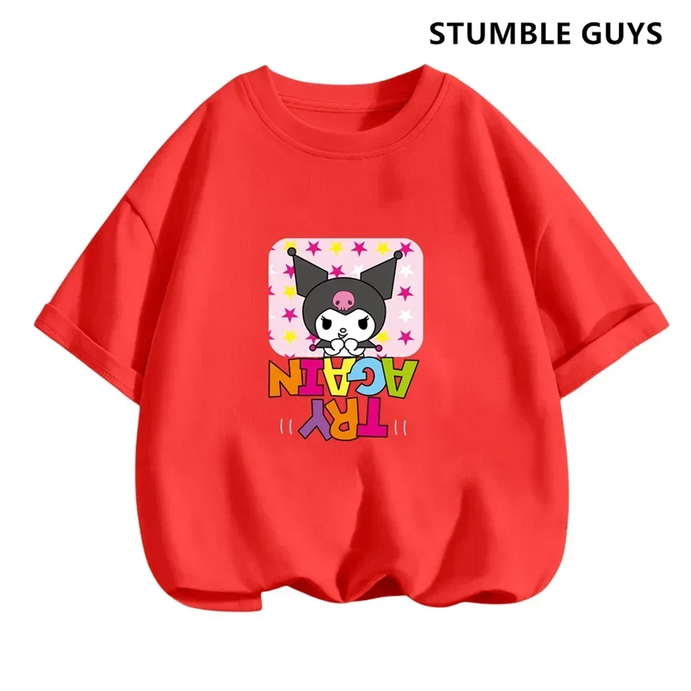 Summer Kids Clothes for Girls Cute Cartoon Kuromi Short Sleeve T Shirts Toddler Girls Trucksuit Sleeves Tee Kawaii Casual Tops