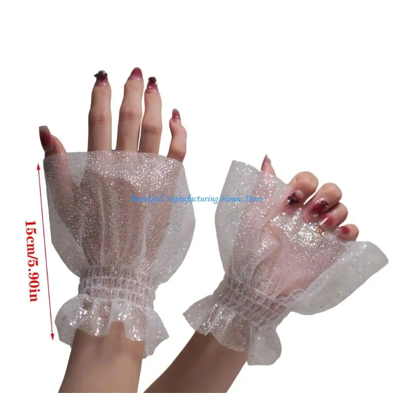 E56A Polsini versatili con maniche elastiche, bordi decorativi in ​​pizzo per fotografia, struttura in nylon morbido e