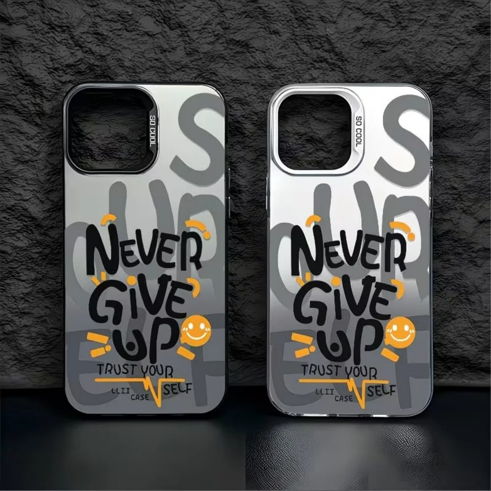 Never Give Up Inspirational Text Phone Case For iPhone 17 16 15 14 13 12 11 Pro Xs Max Plus Air Mini XR X 17e 16e Matte Cover
