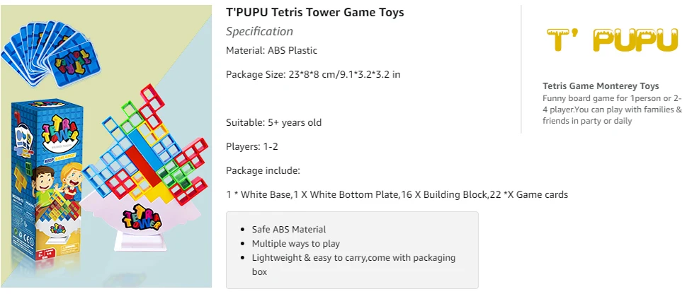 Jeux Magnetique Enfant Tetris Jouet D'équilibre Enfant Tetris Tower, Blocs De Construction
