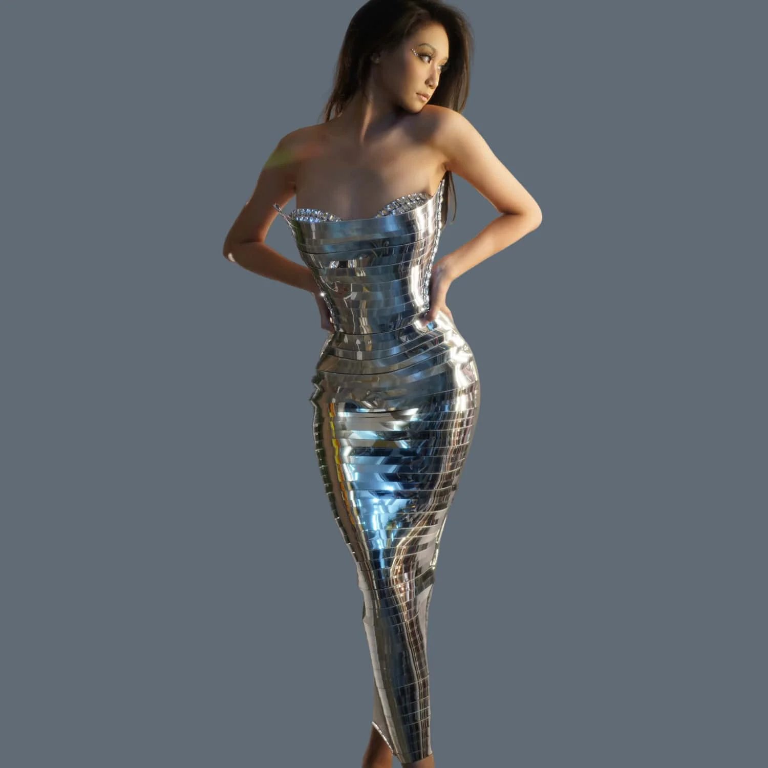 Sexy Shiny Silver Sequins Long Tube Dress Evening Prom Birthday Celebrate Dress Women Photo Shoot Wear Stage Costume Dianti ﻿