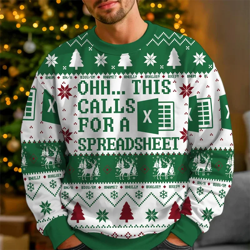Christmas Ugly Sweater Ohh This Calls For A Spreadsheet  Excel Christmas Elements Fun And Creative Winter Round Neck Sweater