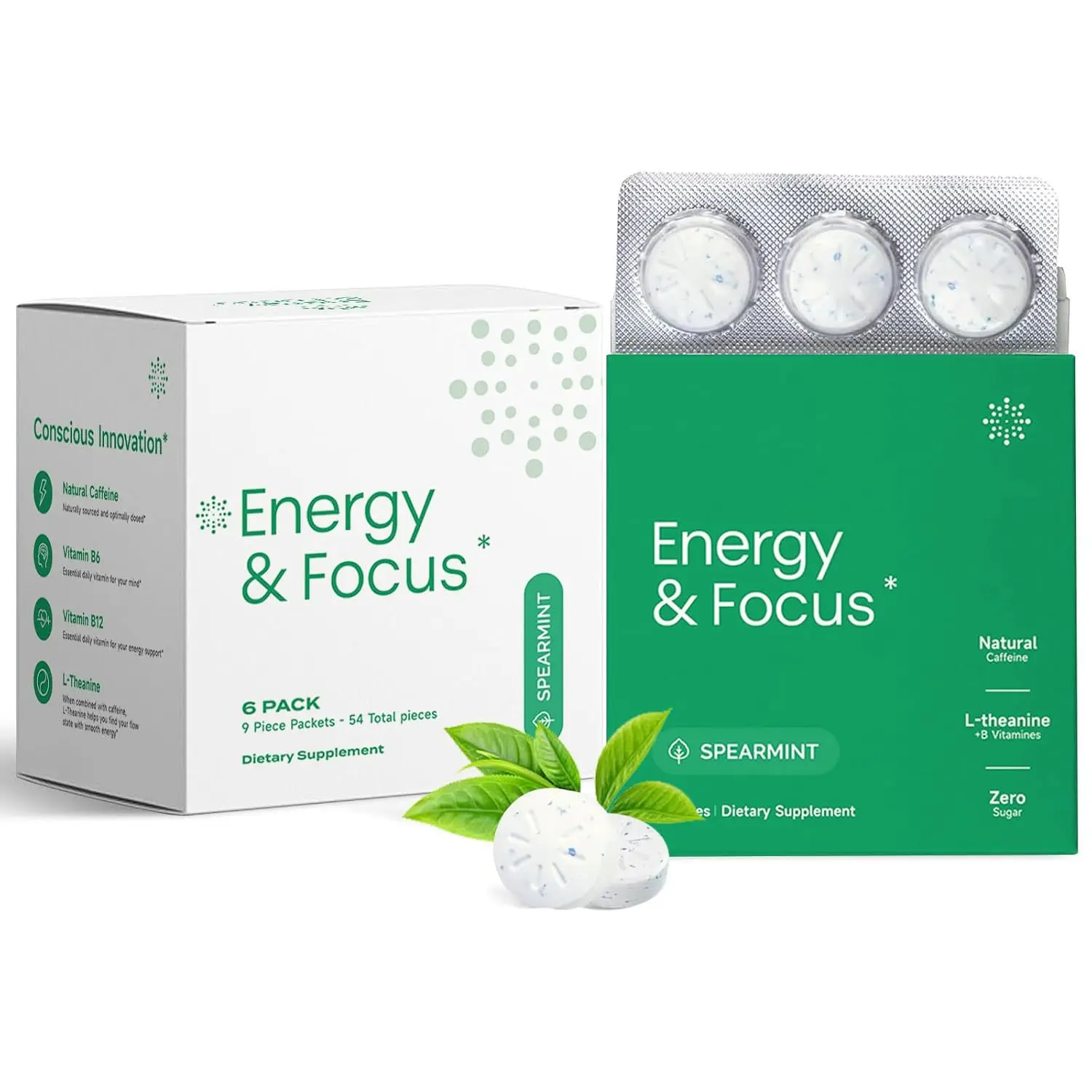 Energy & Focus Mints Candy Sugar Free Nootropic Cognitive Brain Performance Supplement Improve Attention Chews Tablet