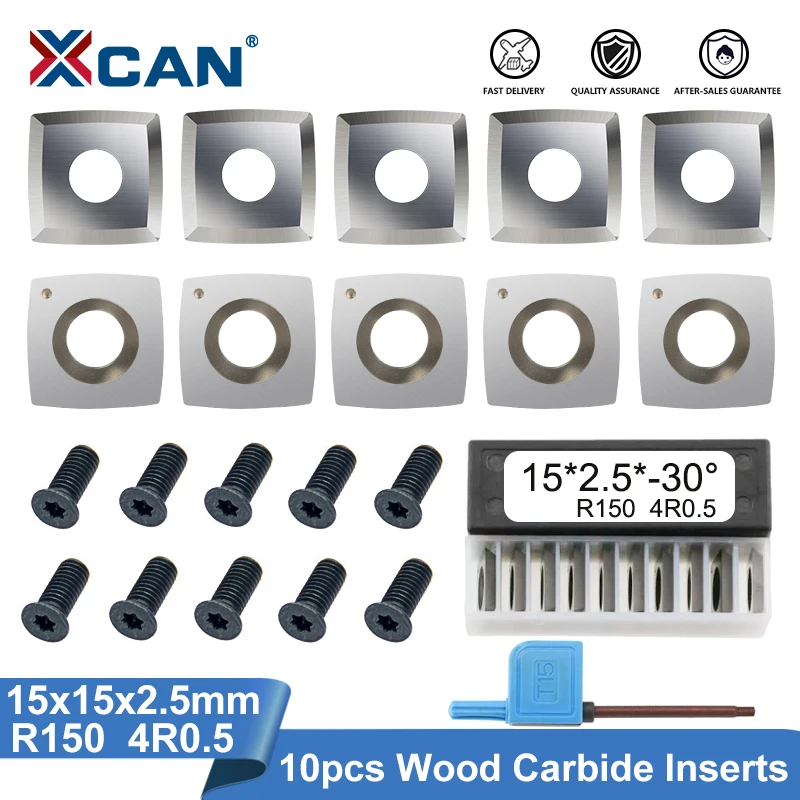 

XCAN Carbide Inserts Cutter 15x15x2.5 4R0.5 6" Radius Insert Blade for Spiral Helical Planer Head and Woodworking Lathe Turning