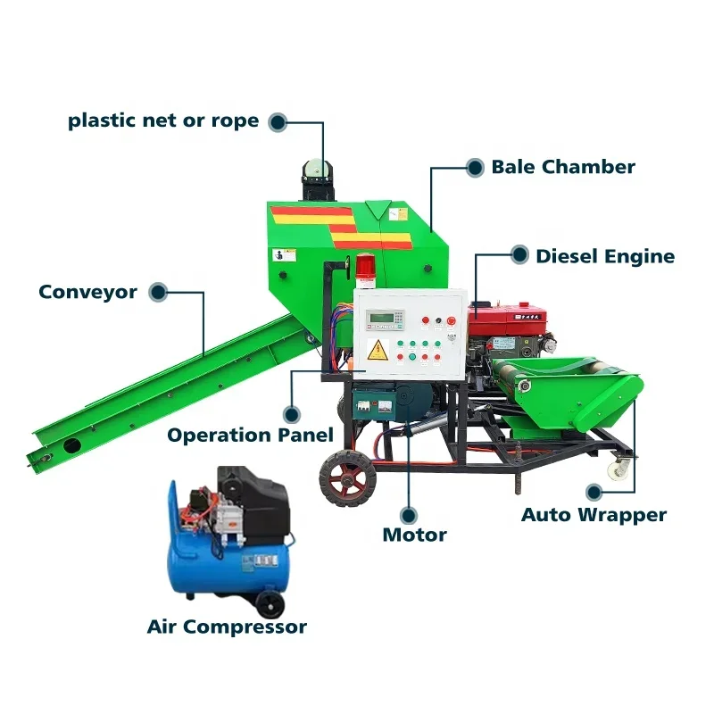 High Quality Electric Silage Round Baler Machine For Baling Round Bale And Wrapping