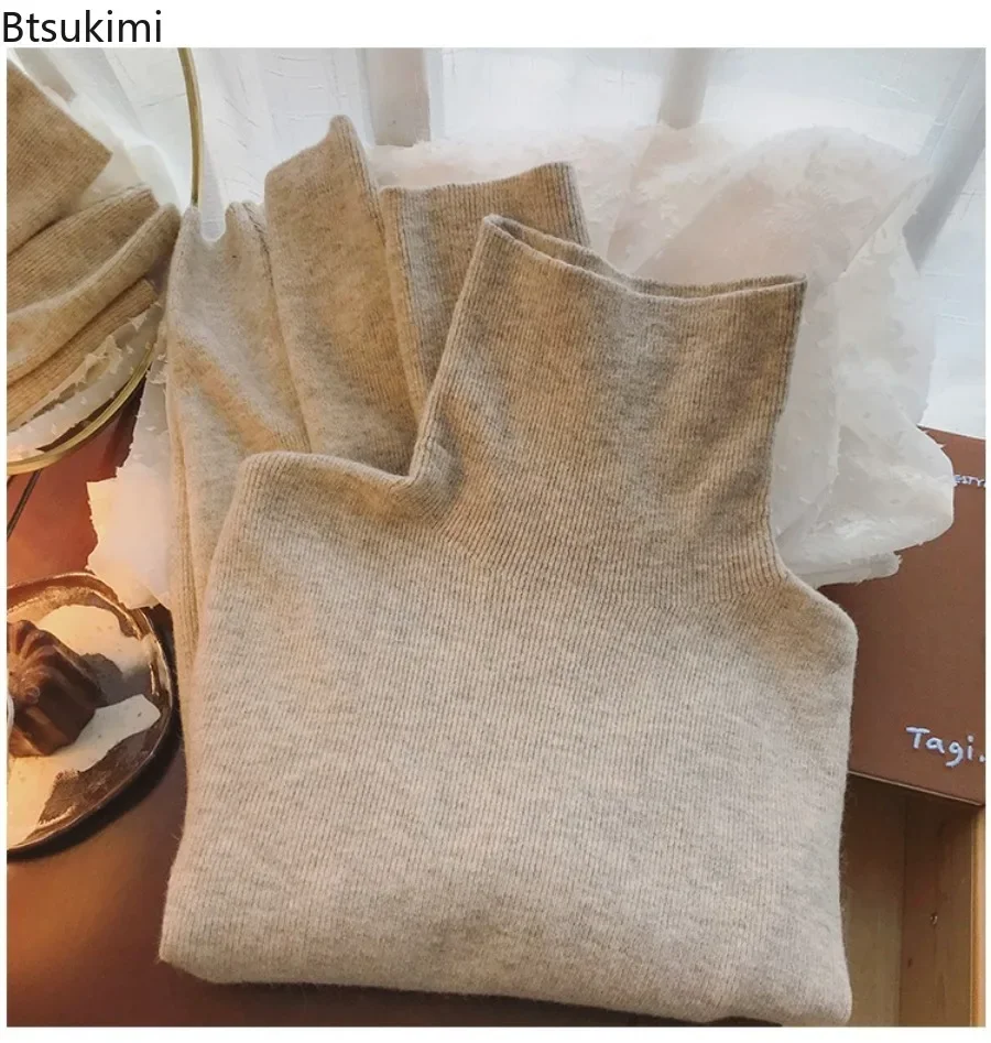 

New 2025 Women's Turtleneck Sweater Fashion Loose Casual Knitted Sweater Pullover Autumn Winter Solid Warm Knitwear Sweater Tops