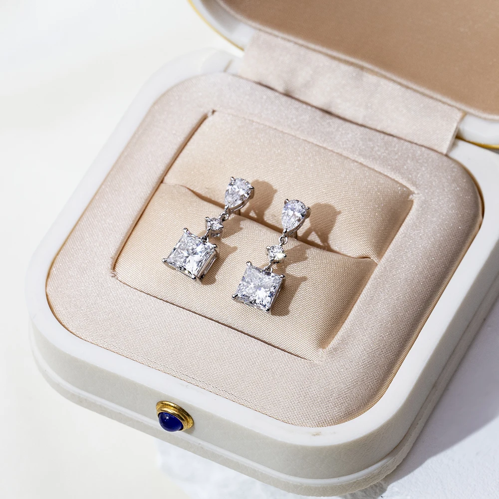 Women's 1CT Princess‑Cut Lab‑Grown Diamond Stud Earrings HPHT CVD DEF VS‑VVS IGI Certified 9K White Gold Plated Fine Jewelry Wholesale Wedding Anniversary Gift For Her view 6