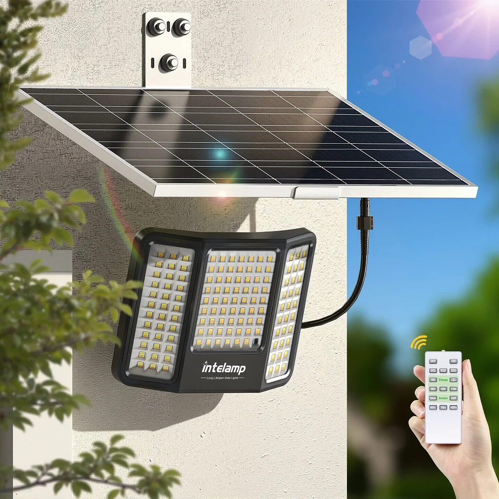 intelamp Solar Flood Lights 2000LM 20000mAh 3 Colors Outdoor With 16.4 FT Cable Dusk to Dawn For Yard Backyard Porch Driveway