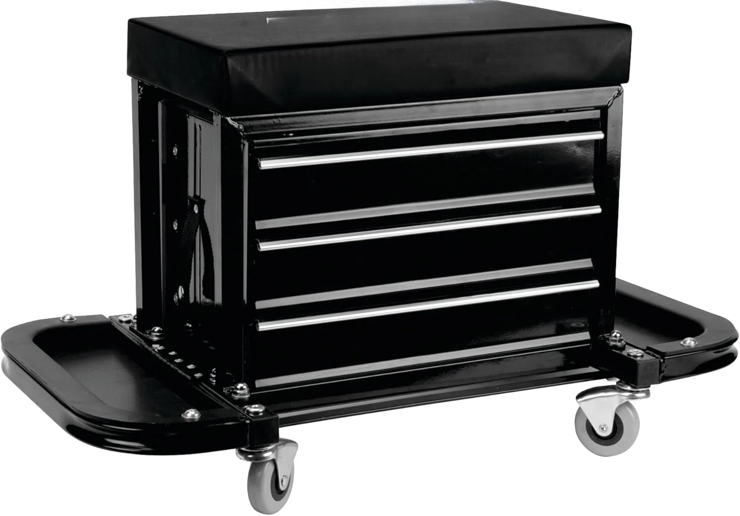 Drawer Rolling Tool Box Seat with Magnetic Side Trays, Black