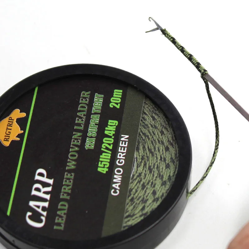 

20m Carp Fishing Line Braided NON Lead Core Carp Leader Line Camo Green Mainline Leadcore for Carp Rig Chod Helicopter Rig