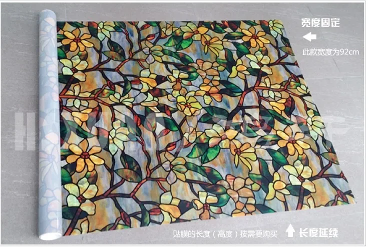 Newest Magnolia Stained Glass Window Film Privacy film for Bedroom Static Cling Art Decorative Film Wedding home decoration