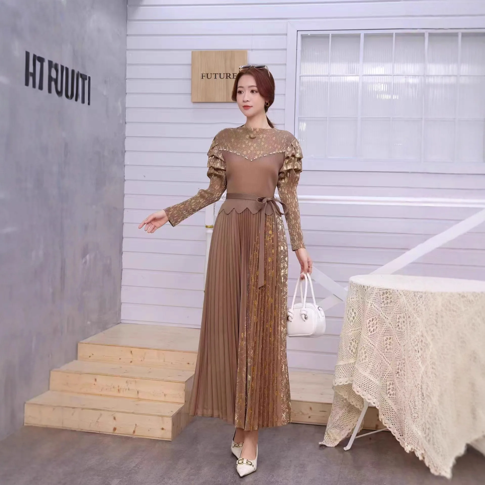

Miyake Prom Plus Size Pleated Dress for Women Formal Elegant Evening Party Long Dresses Female Fashion Clothing 2025 New