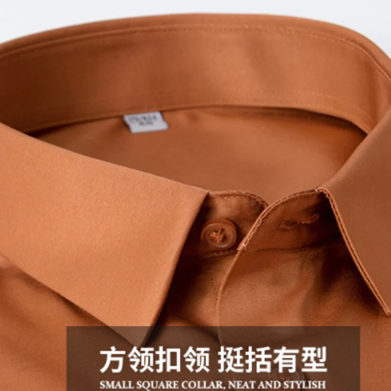 High Quality Spring and Autumn Silk Smooth Shirt Men\'s Long Sleeve Non-iron Ice Silk Summer Wrinkle Resistant Business Casual