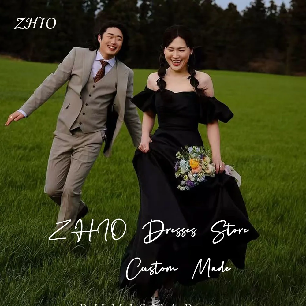

ZHIO Princess Wedding Dress Sweetheart Off Shoulder Black Silk Taffeta Korea Photo Shoot Bridal Reception Gown Customized