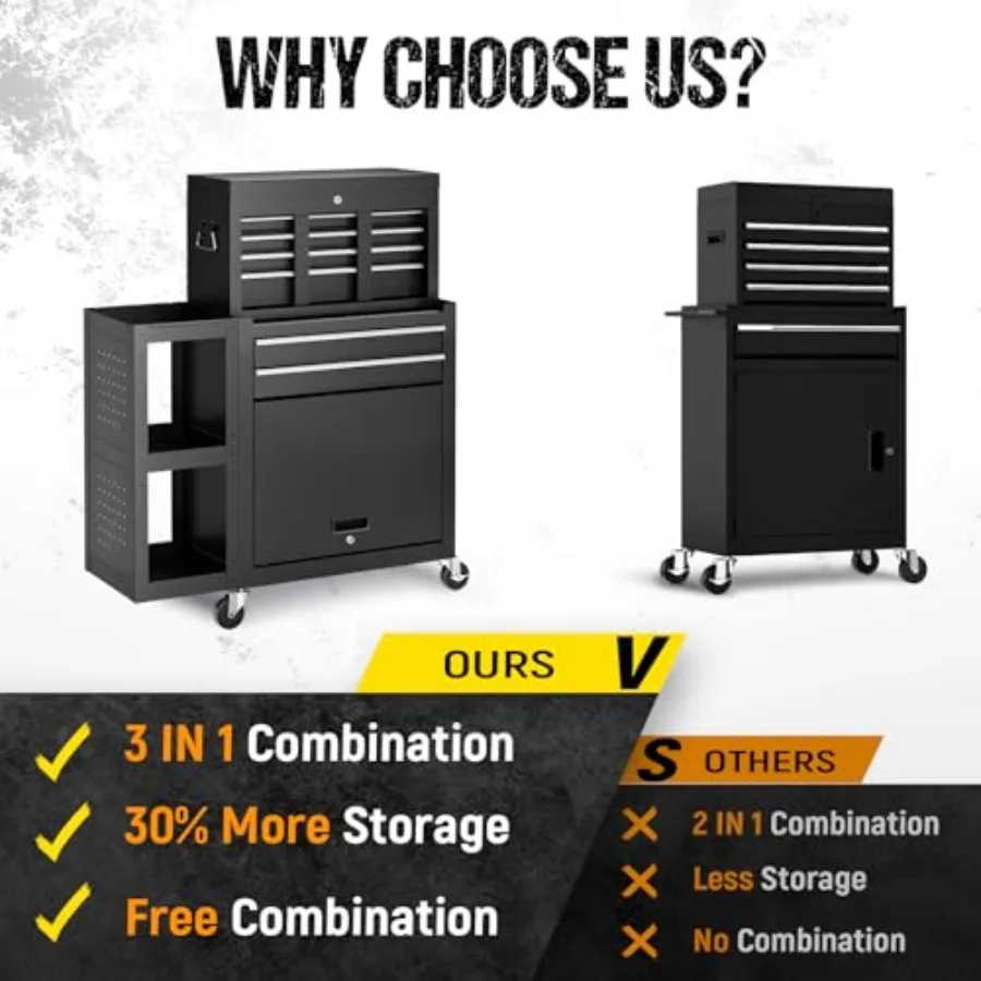 8 Drawers Rolling Tool Chest High Capacity with Wheels Heavy Duty Metal Garage Tool Cart with Locking System Detachable Top Too