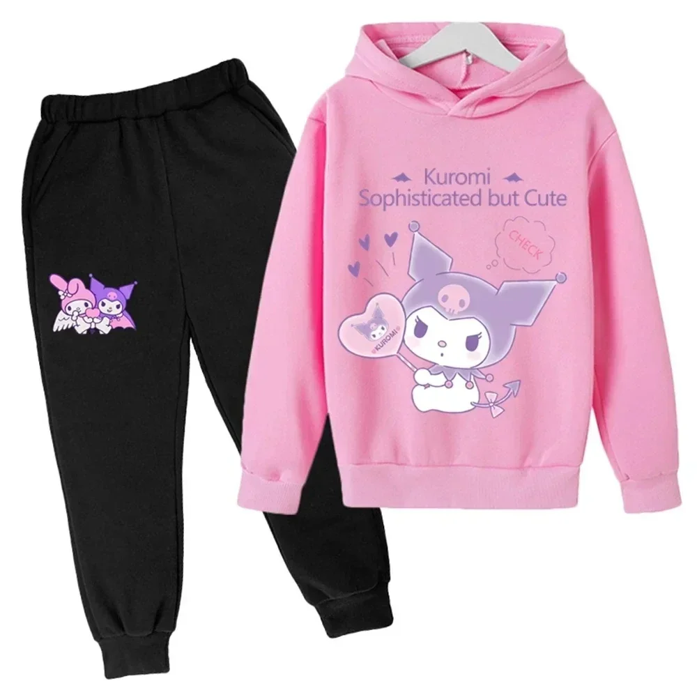 Autumn Hello Kitty Casual Funny Children Tracksuit Cute Kuromi Kids Hoodies Long Pant Suit 2Pcs Sets Sport Baby Girls Clothes