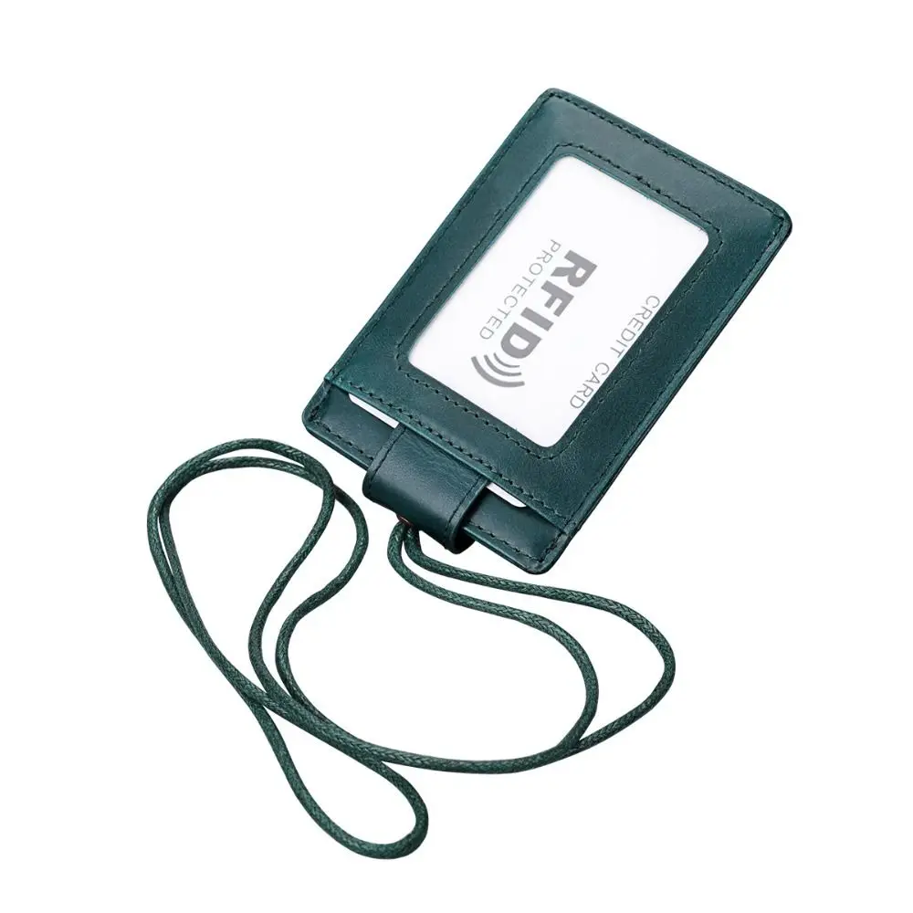 جلد طبيعي حامل بطاقة الهوية RFID حجب مع الحبل RFID حجب غطاء البطاقة محفظة رفيعة محفظة نسائية للعملات المعدنية حاملي بطاقات العمل