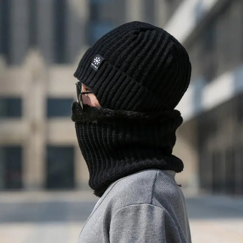 Winter Beanie Hat Scarf Fleece Lined Neck Warmer Scarf Thermal Knit Beanie Scarf 2 Piece Winter Pullover Hat Ear Protector