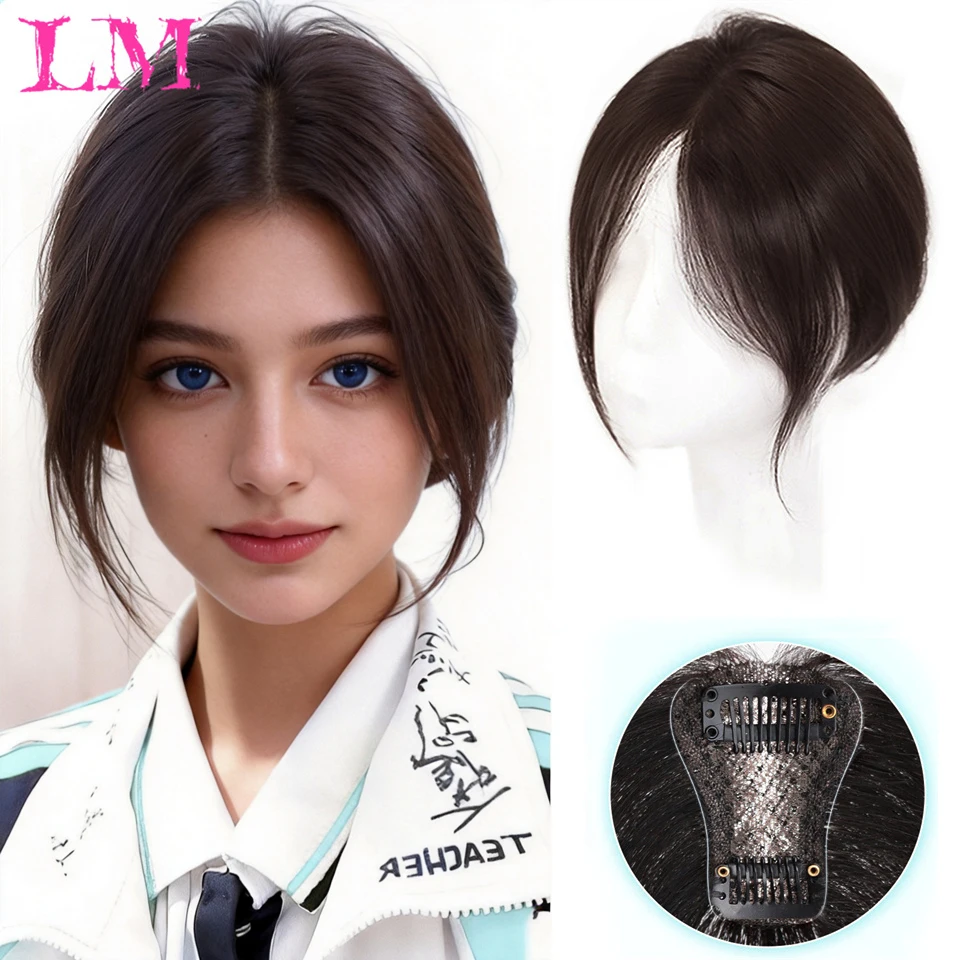 LM Wig Straight Silk Top Base Topper Swiss Lace Clip In Women Toupee With Bangs Breathable Hairpiece Blonde Color Wigs
