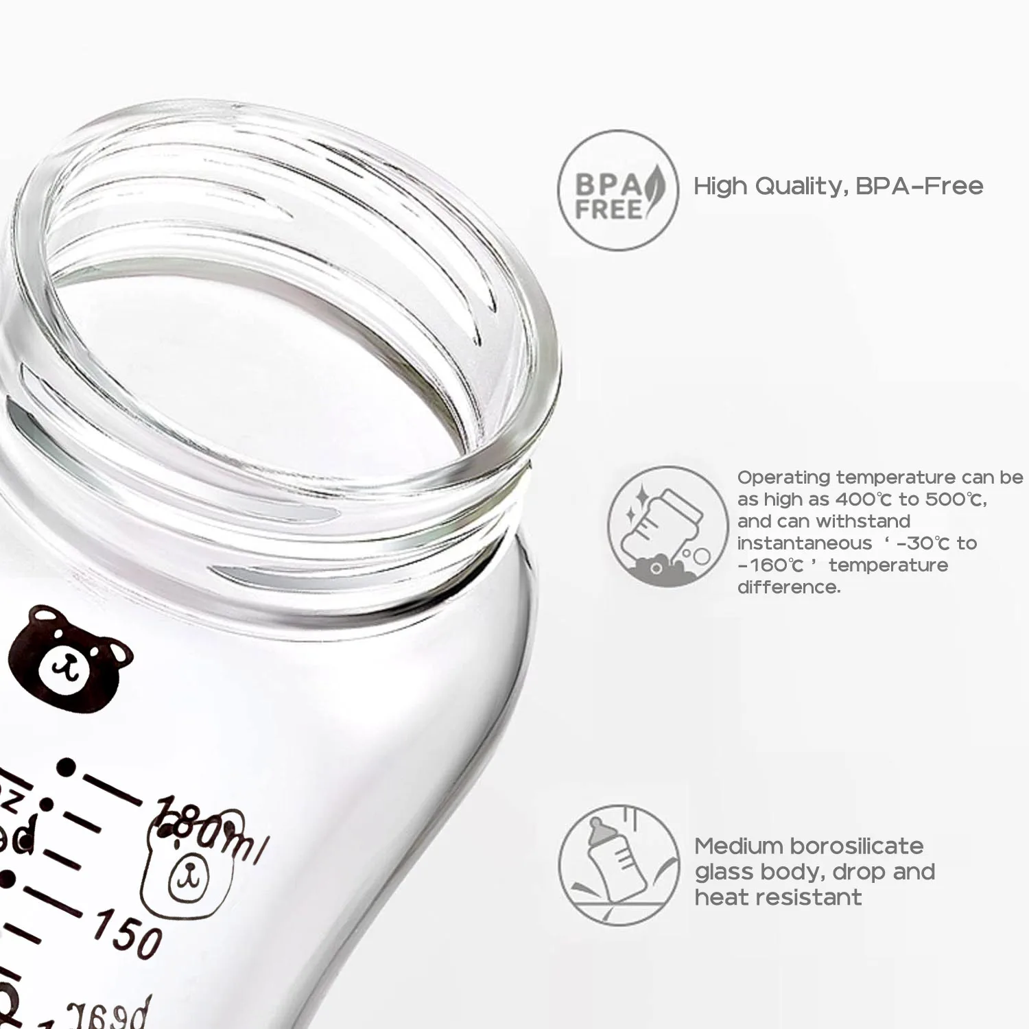 Nuovo biberon in vetro da 180 ml, coppetta per bambini con palla a gravità, a prova di perdite e a prova di caduta, copertura protettiva in silicone,