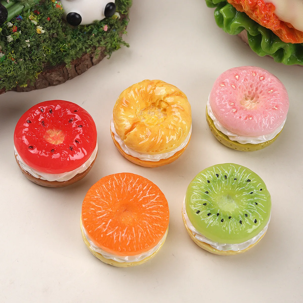 Mini Fruit Donut Orange Cake Model Dessert Baking Miniature Kitchen Scene Accessory DIY Resin Craft Decoration Desktop Ornament