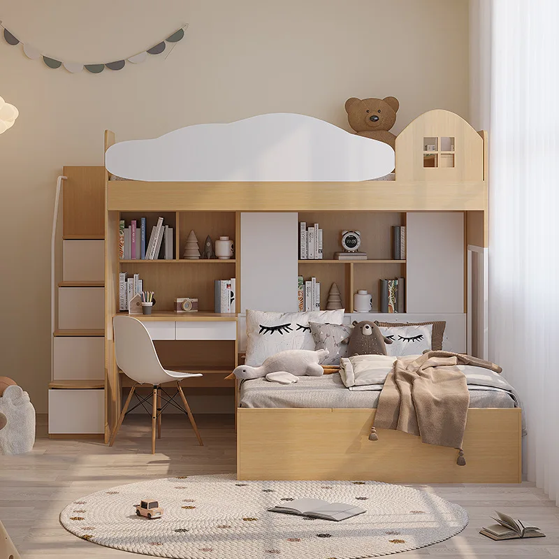 Staggered upper and lower multi-functional tatami high and low bunk beds