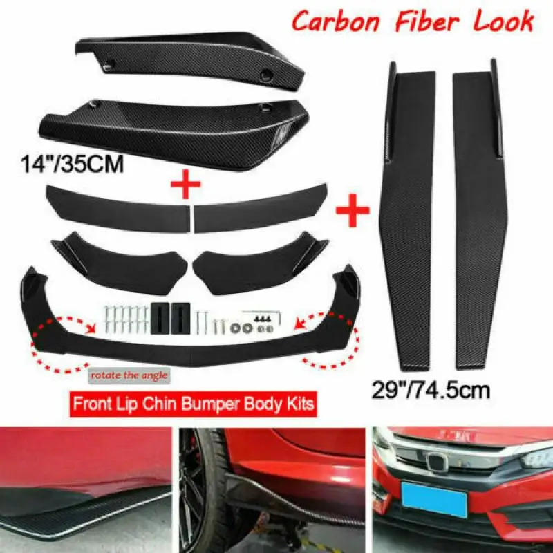 Car Universal Front Bumper Splitter Lip Spoiler Diffuser Body Kit Black Winglets Side Skirt Extension Protector Cars Accessories
