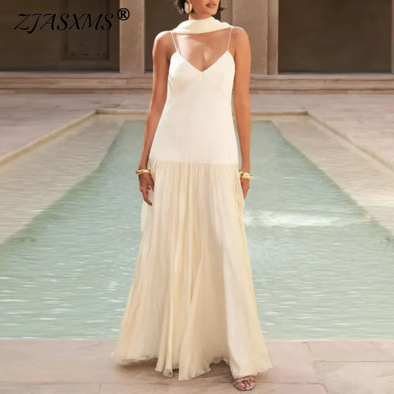 

Trendy Dress 2025 Spring Elegant Hollow V Neck Ribbons Evening Dresses Summer Spaghetti Strap Backless Zipper Women's Long Dress