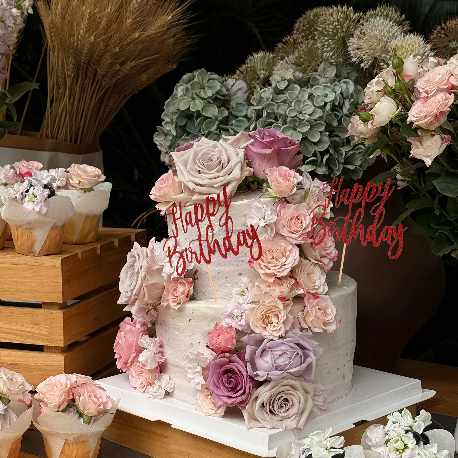 

6 Pcs to Bake Birthday Cake Insertion Article Baby Paper Anniversary Party Toppers