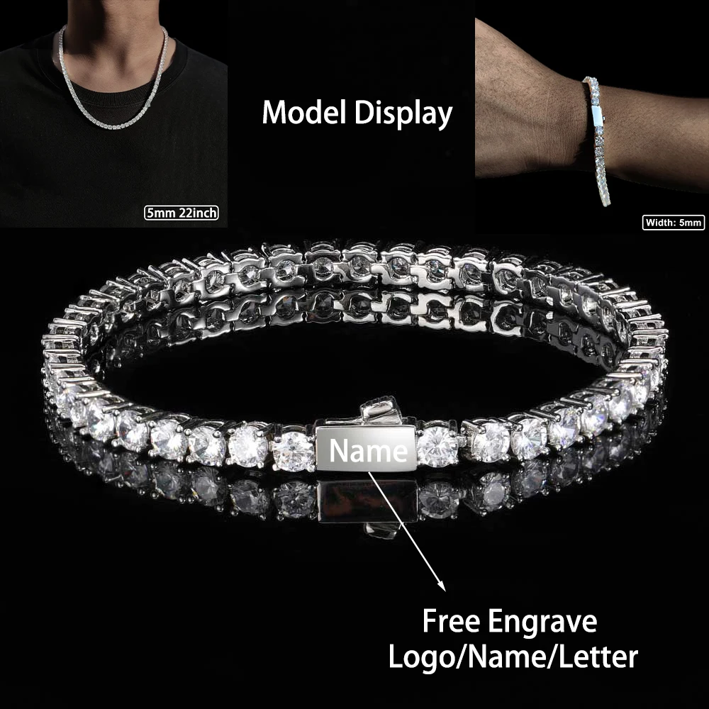 ESKEEM Tennis-Kette 3mm 4mm 5mm 1-reihig Bling Zirkon Messing Material Halskette Hip Hop Herren und Damen Iced Out Schmuck
