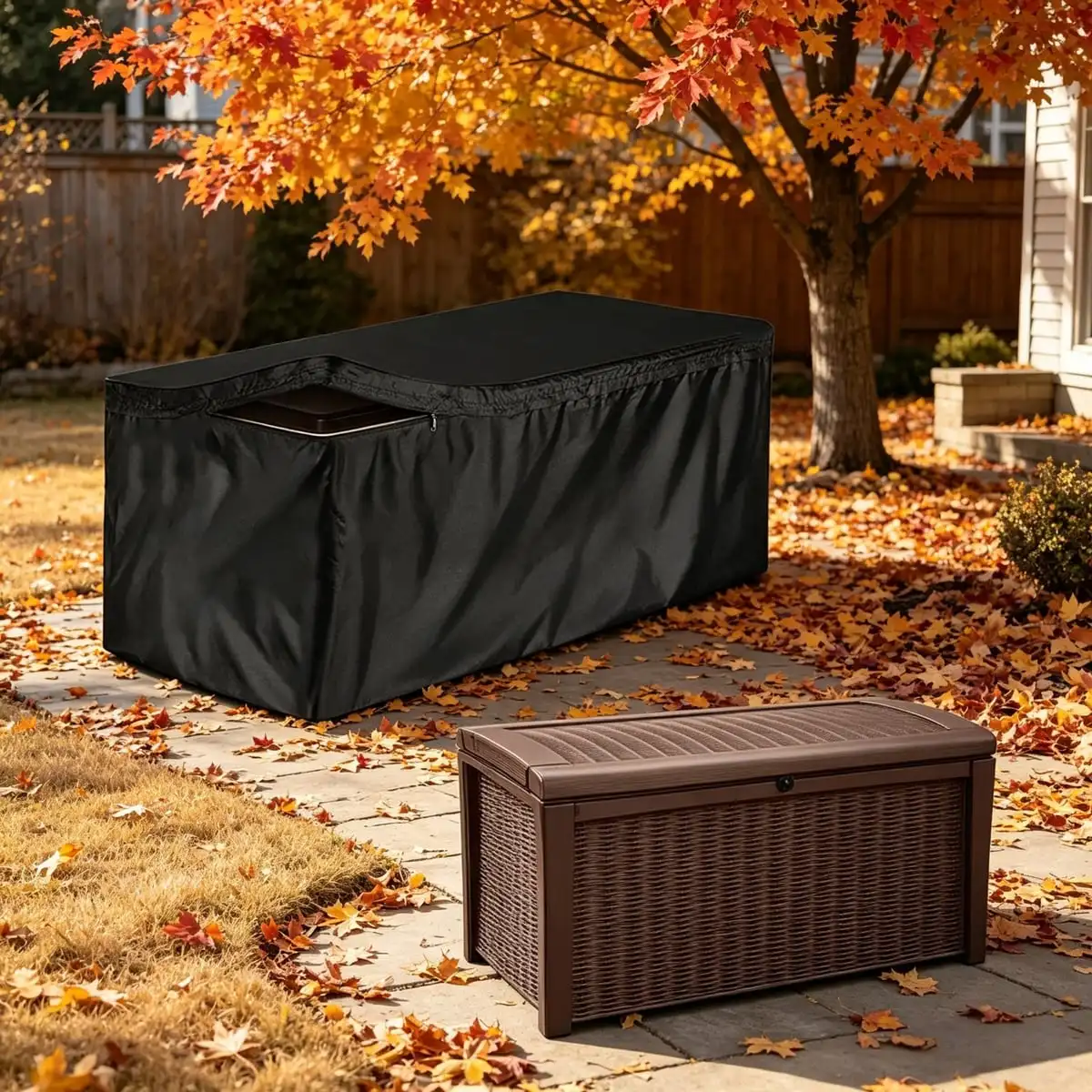 Multi Size Outdoor Storage Box Cover, Heavy-Duty Waterproof Anti-UV Garden Deck Box Protector, Dustproof Storage Chest Cover wit