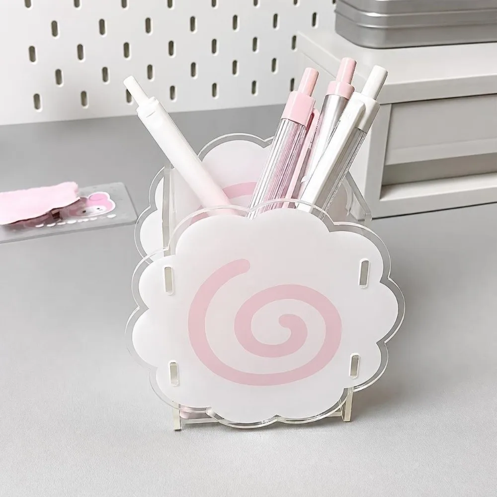 High Quality Cute Sweet Pen Holder Acrylic Multifunctional Desktop Organizers Box Portable Storage Box Home Office Supplies