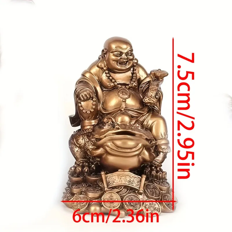 Feng Shui Laughing Buddha, Wealth Laughing Buddha Sit on Money Frog Statue Lucky Toad Car Ornaments Home Office Decoration