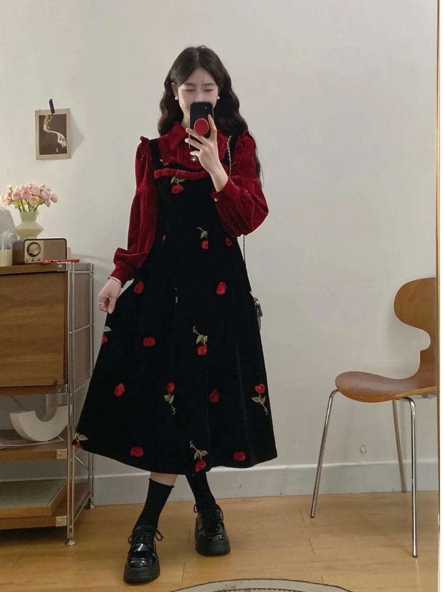 

Женское платье больших размеров с нежным цветочным принтом, имитация двух частей, осеннее, новое, с завышенной талией, А-силуэт, длинное, для города, в повседневном стиле