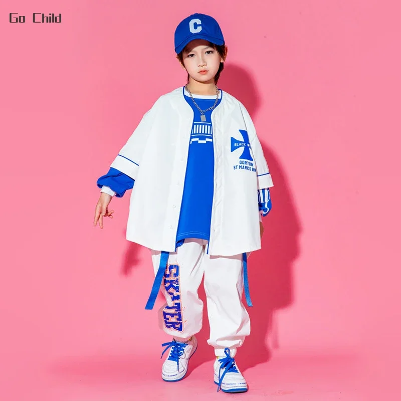 Hip Hop Boys Fashion Baseball Jacket Cargo Pants Girls Streetwear Sport Coat Children Jazz Clothes Set Kids Street Dance Costume