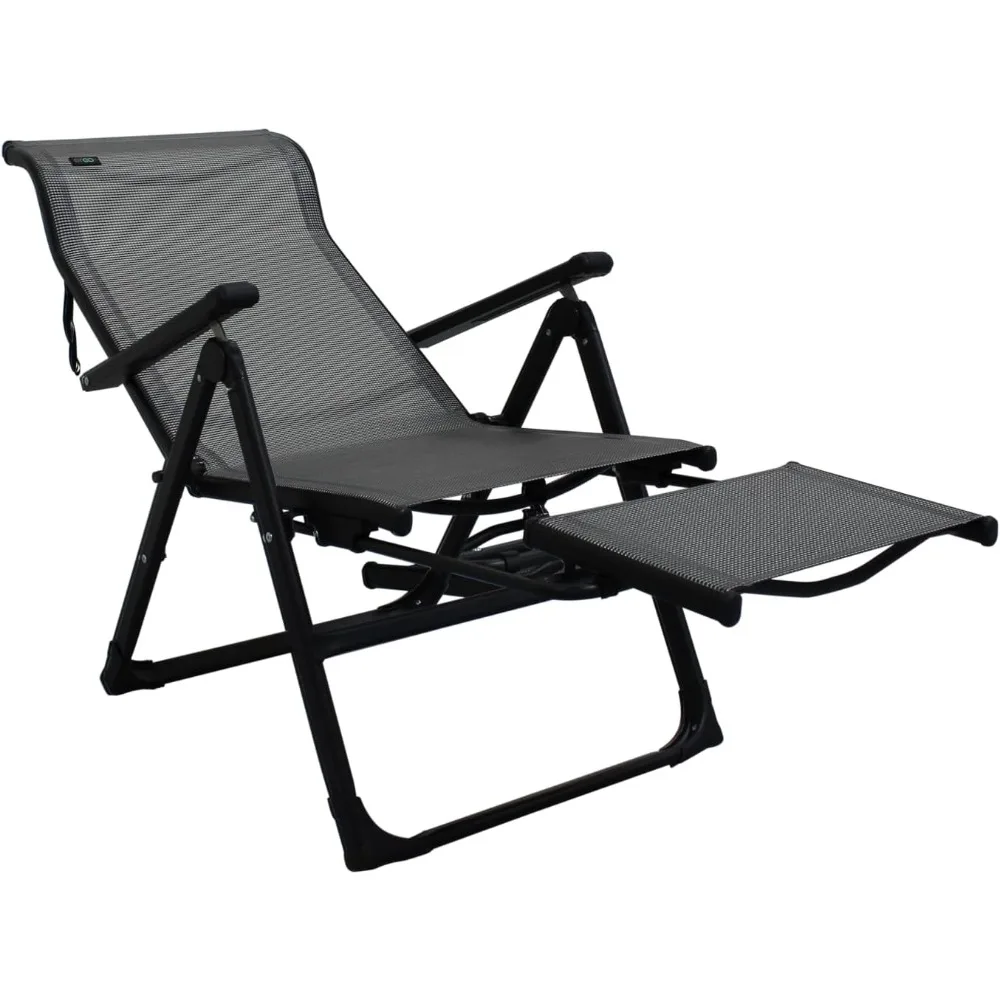 كرسي Caravan Sports Ergo+ Patio القابل للطي، رمادي مع مسند للقدمين قابل للطي، سعة وزن 300 رطل، 7 أوضاع للاستلقاء