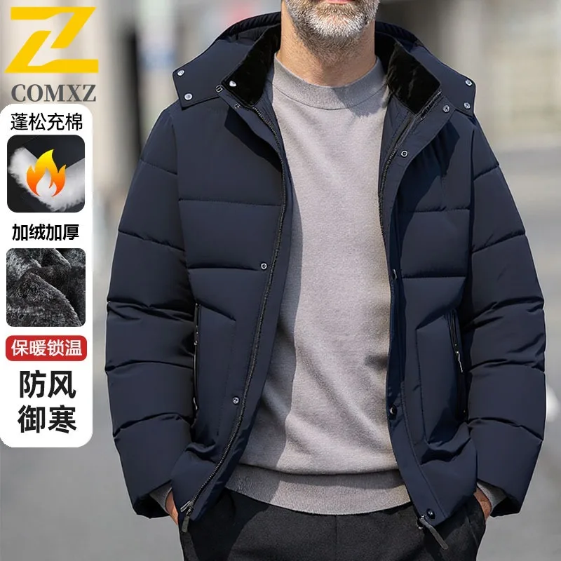 

COMXZ Classic Hooded Men Padded Jacket Commute Work Thick Warm Padding Coat 2025 Leisure Trip Light Winter Men Outerwear